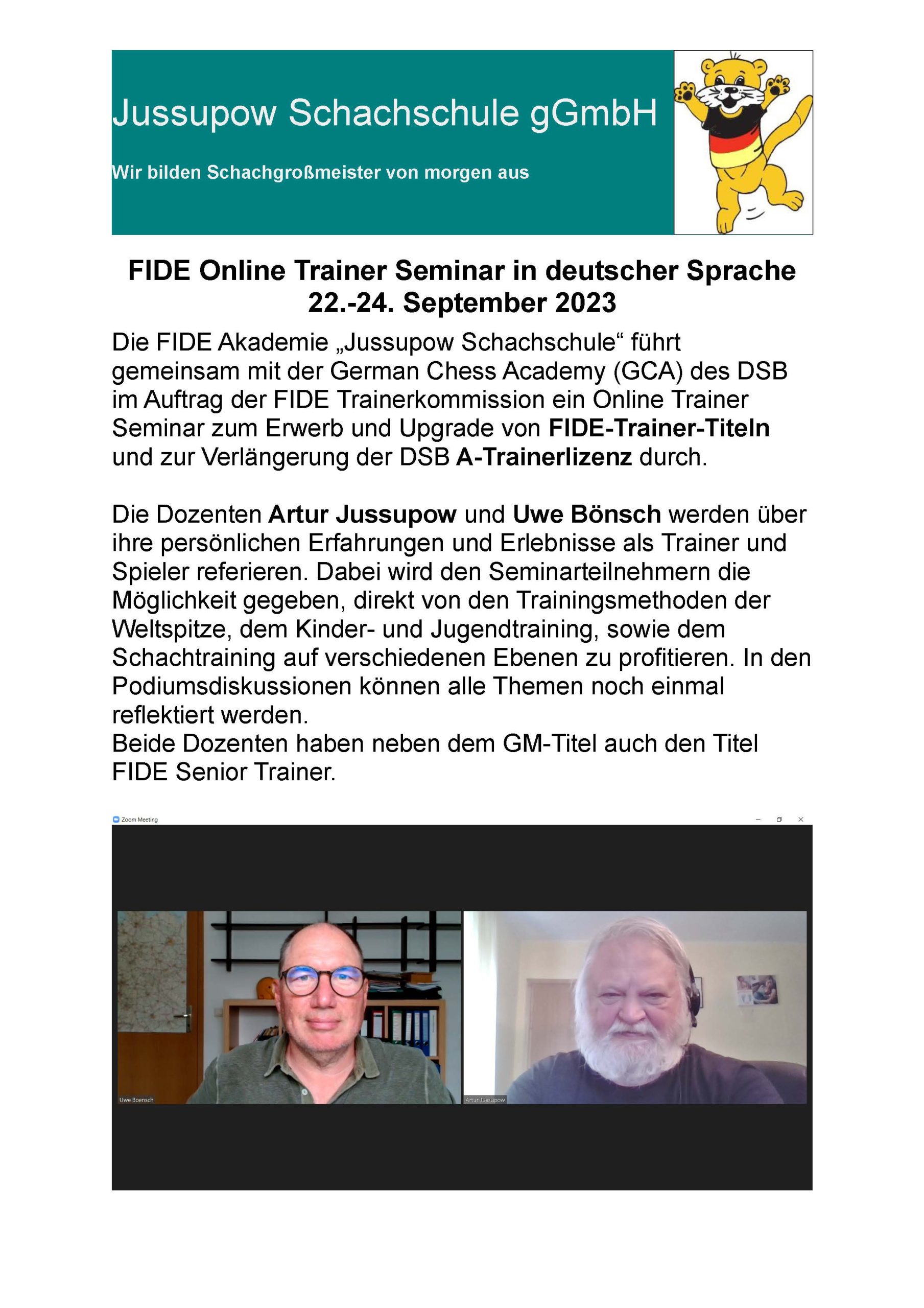 Fiude FIDE Online Trainer Seminar in deutscher Sprache 22-24 September 2023 ...