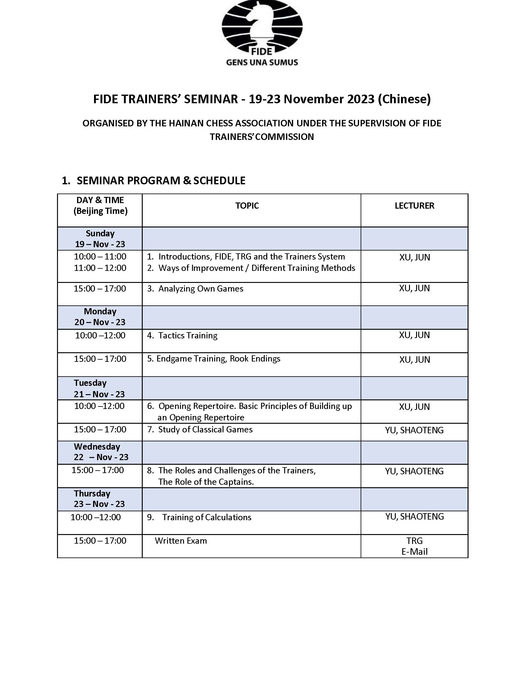 Fiude FIDE TRAINERS’ SEMINAR – 19-23 November 2023 (Chinese) – FIDE Trainers ...